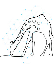 Minimalist Giraffe Illustration with Network Background in Black and White Emphasizing Connectivity and Modern Design Perfect for Scientific or Technological Concepts