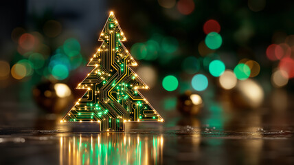 Nowoczesna kartka na Boże Narodzenie. Kartka świąteczna w stylu high tech. Elektronika, informatyka, elektryka