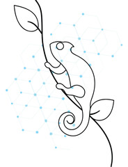 Abstract Chameleon Illustration with Network Background Representing Modern Technology and Connectivity Ideal for Digital Designs and Educational Materials about Nature and Technology Integration