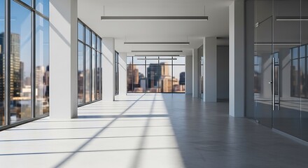 Modern empty office interior with city view, a professional virtual zoom background