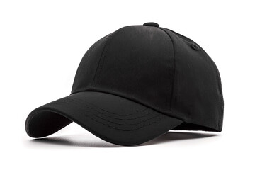 Fototapeta premium A plain black baseball cap, showcasing its classic design and versatile appeal for everyday wear or athletic activities