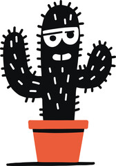 Naklejka premium Cute cartoon cactus character with a quirky expression in a bright terracotta pot against a simple background