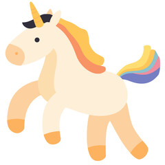 Playful unicorn prancing in a colorful fantasy world with bright and cheerful details for kids' designs