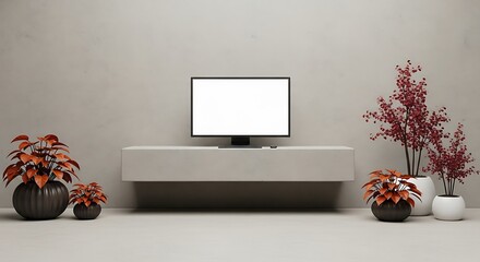 Minimalist Home Entertainment Setup TV with Zoom Screen, Neutral Background for Modern Living