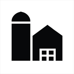 Farm barn vector illustration with silo beside it in flat silhouette style