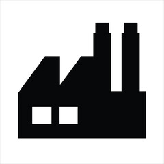 Factory building vector illustration with tall chimneys and storage tanks silhouette