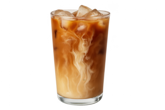 Iced coffee with milk in glass, transparent background - Powered by Adobe