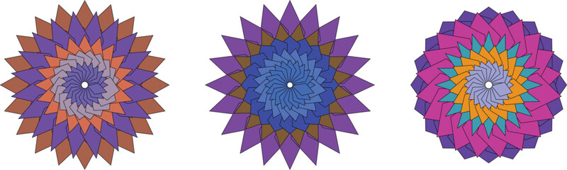 Modern colorful mandala pattern with geometric floral symmetry, abstract layered petals vector illustration for contemporary art, fashion prints, interior decor, and elegant background design.