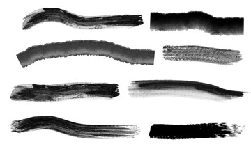 Collection of Black Hand Painted Ink Brush Strokes. Marker brush line. Rough brush strokes. Brush stroke texture. Pencil line. Vector line.