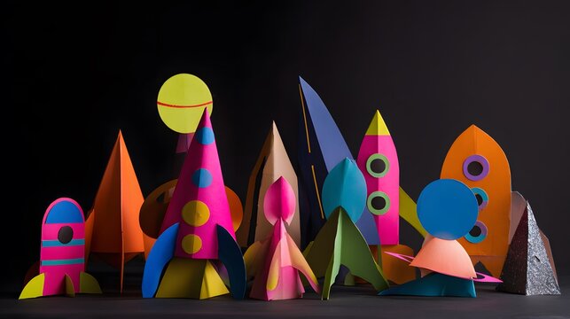 Colorful paper rockets ignite imagination a playful kids space exploration DIY creative concept