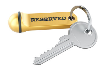 Reserved concept with key and keychain. 3D rendering