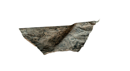 Fragmento de roca delgada y rugosa aislado sobre fondo negro