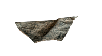 Fragmento de roca delgada y rugosa aislado sobre fondo negro