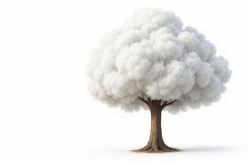 A tree with a crown of clouds on a white background, a metaphor for a dream. Space for text.
