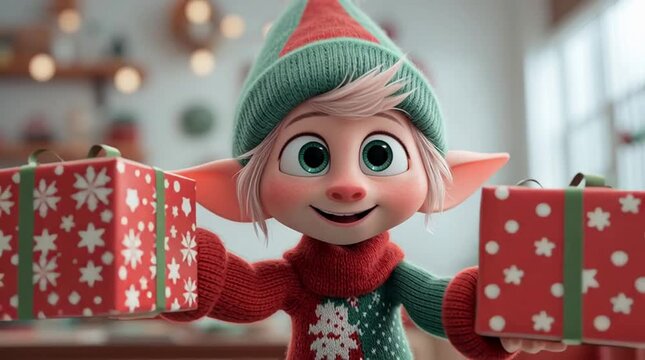 Joyful 3D Christmas elf wearing a full of holiday magic. 