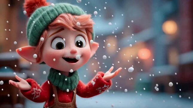 Joyful 3D Christmas elf wearing a full of holiday magic. 