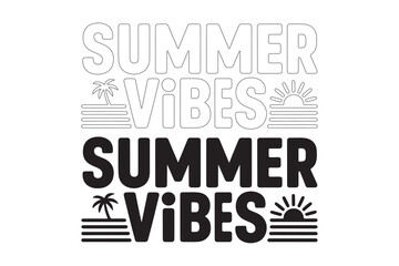 Summer vibes text design with palm trees and sun