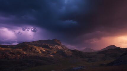Obraz premium Dramatic dusk storm descends on majestic rugged mountain peaks serene landscape