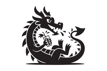 Cartoon dragon holding a drink with a palm tree