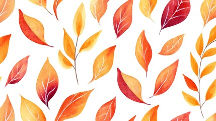 Fototapeta premium Warm autumn leaves watercolor pattern elegant fall design for fabric wallpaper packaging