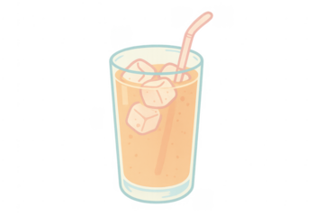 Refreshing cold juice drink with ice and straw