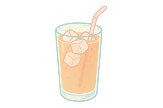 Refreshing cold juice drink with ice and straw