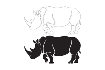 Silhouette and sketch of a rhinoceros