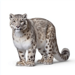 Fototapeta premium Snow leopard standing with intense gaze.