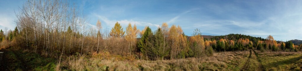 Panoramic nature landscape, soft pastel colors, dream nature, sunset autumn background, peaceful amazing nature panorama