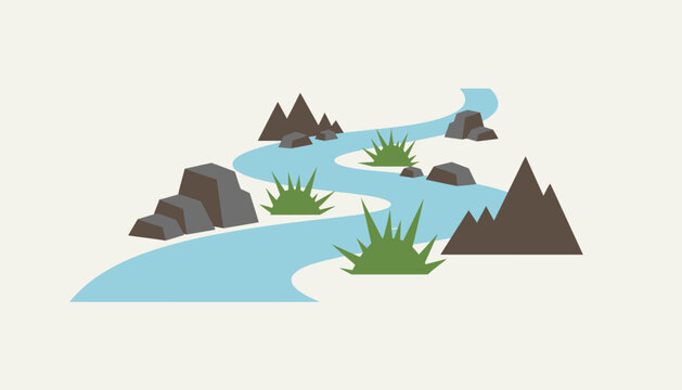 A flowing river with obstacles along the banks depicting the necessity of overcoming challenges during the pursuit of goals.