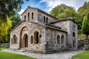 Fototapeta premium Romanesque stone church exterior surrounded by nature