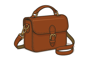 Classic brown leather satchel bag with adjustable shoulder strap and brass buckle closure