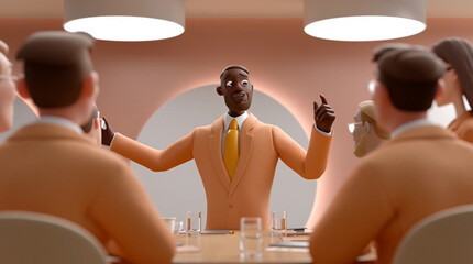 Animated business meeting with confident presenter