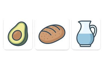 Obraz premium Half avocado, whole loaf of bread, and glass pitcher filled with fresh water