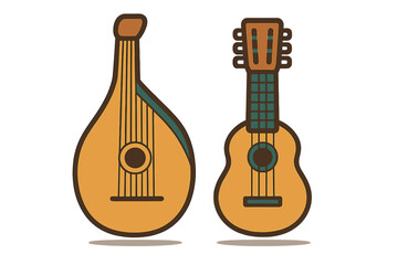 Fototapeta premium Pair of traditional folk stringed musical instruments in simple graphic style