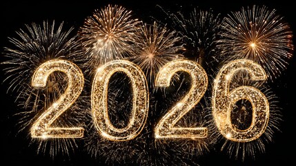 Celebrate 2026 with stunning golden fireworks, perfect for New Year's Eve promotions and exciting event announcements, radiating joy and anticipation