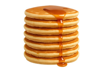 Pancakes stack with syrup dripping, transparent background