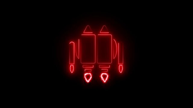 Red Neon Jetpack with Flame Exhaust on Black Background futuristic technology concept. 4k video animated