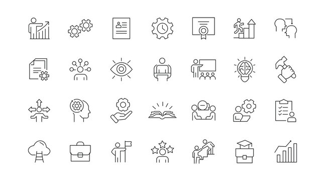 Set of business training line icons