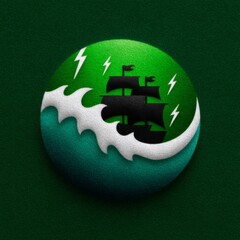 Stormy seas and a sailing ship illustration in vibrant colors and bold design elements