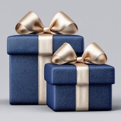 Gift boxes with golden bows in elegant blue wrapping for special occasions
