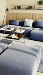 Fototapeta premium Large luxury modern bright interiors Living room mockup illustration 3D rendering image