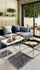 Fototapeta premium Large luxury modern bright interiors Living room mockup illustration 3D rendering image