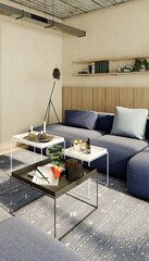 Naklejka premium Large luxury modern bright interiors Living room mockup illustration 3D rendering image