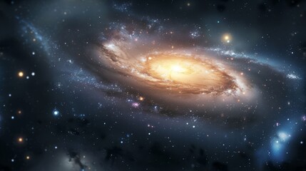 Obraz premium A detailed illustration of a spiral galaxy in the cosmos. Starfield background with glowing nebulae and celestial bodies in outer space