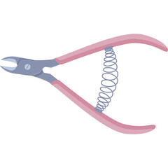 Pink Handle Cuticle Nipper Tool with Silver Metal Jaws and Blue Coil Spring for Nail Care and Manicure Isolated on Transparent Background