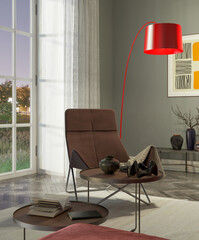 Naklejka premium Large luxury modern bright interiors Living room mockup illustration 3D rendering image