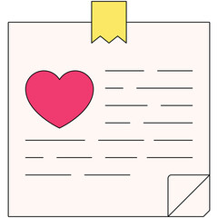 Pink Heart On Paper With Text And Yellow Tape On Transparent Background Simple Flat Design