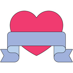 Pink Heart Shape With A Light Blue Ribbon Banner And White Background Simple Minimalist Design Graphic Element For Valentines Day Or Love Celebration Themes