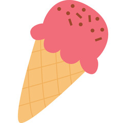 Pink Ice Cream Cone with Chocolate Sprinkles on a Transparent Background